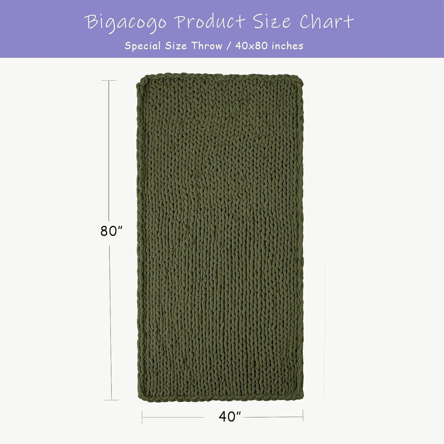 Bigacogo Chunky Knit Throw Blanket for Couch, 40x80 inches, 100% Hand Knitted with Thick Jumbo
