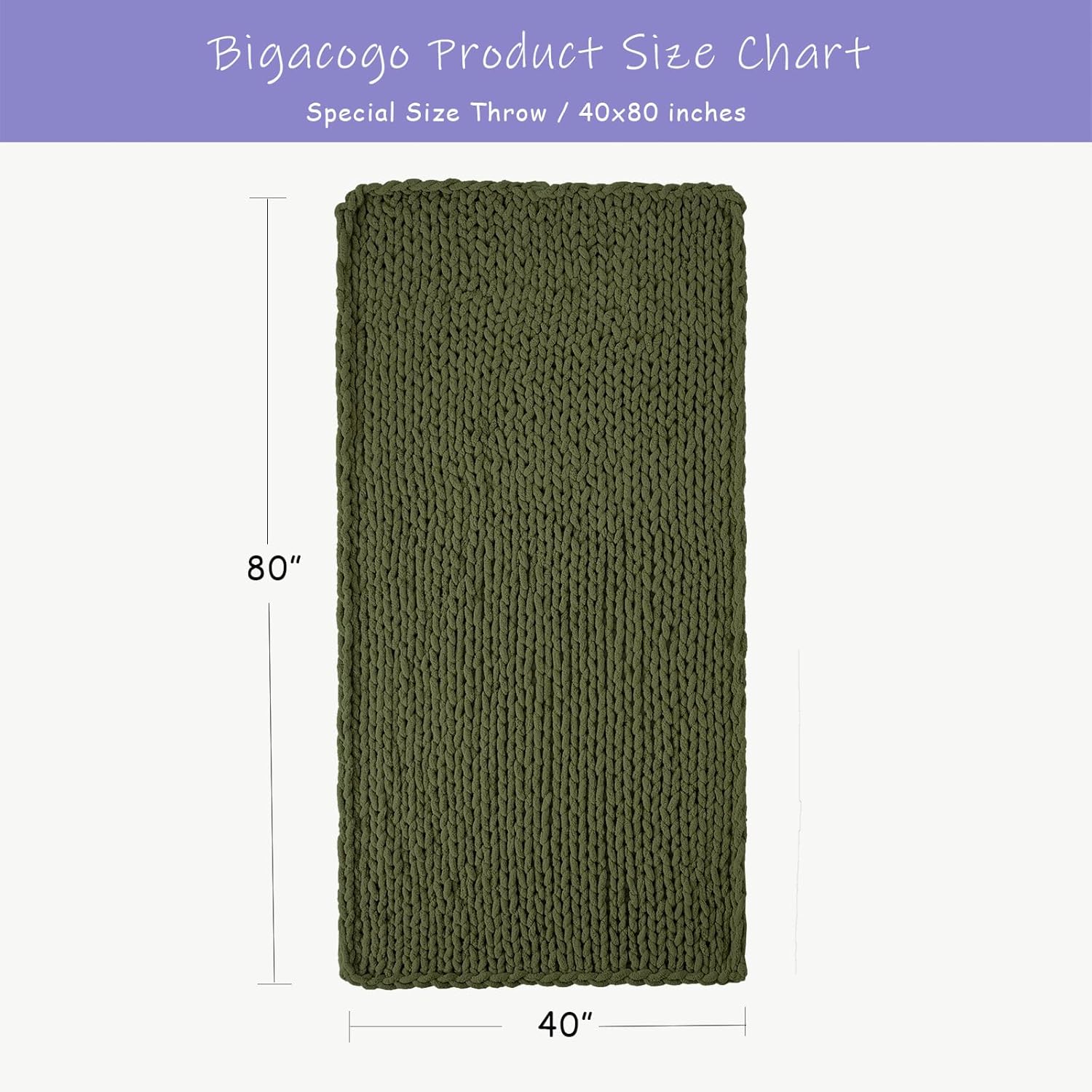 Bigacogo Chunky Knit Throw Blanket for Couch, 40x80 inches, 100% Hand Knitted with Thick Jumbo