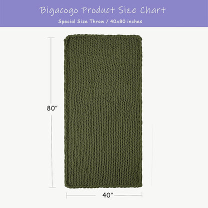 Bigacogo Chunky Knit Throw Blanket for Couch, 40x80 inches, 100% Hand Knitted with Thick Jumbo