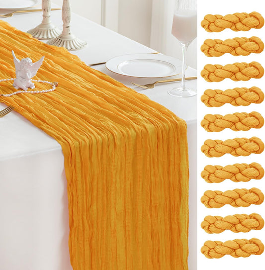 Sioloc Yellow Cheesecloth Table Runner Fall Autumn Decor for Home 10ft Table Cloth for Wedding