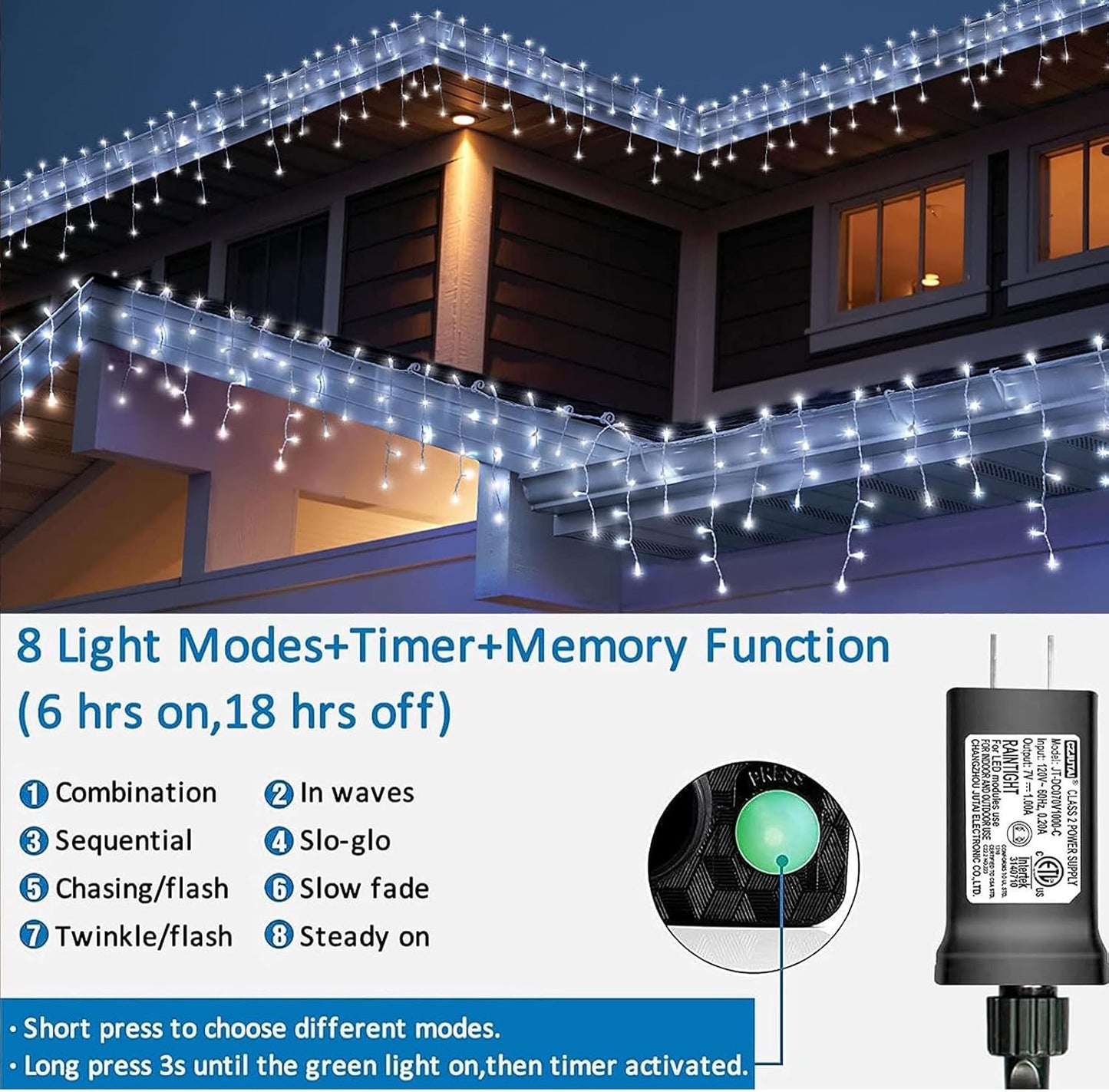 YEGUO 33ft 400 LED Icicle Lights Outdoor, 80 Drops Icicle Christmas Lights Connectable, 8 Modes