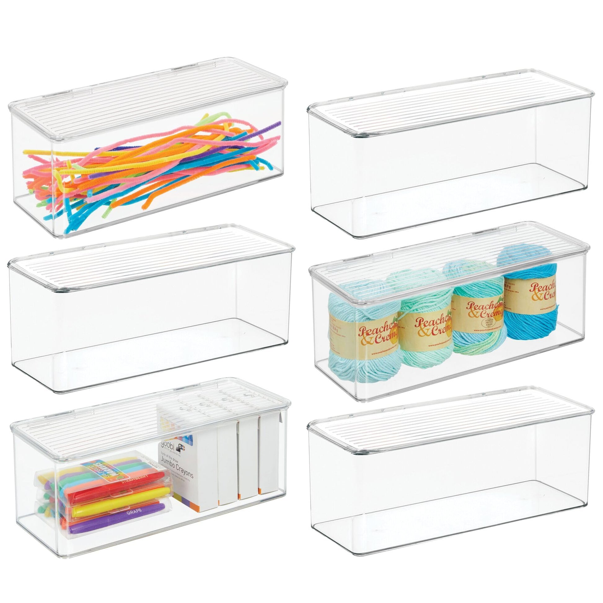 iDesign Plastic Stackable Hinged-Lid Storage Box, Set of 6, Clear