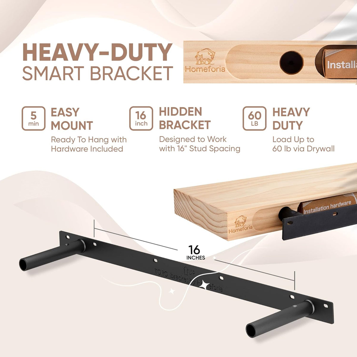 Homeforia 30inch Walnut Floating Shelves for Wall Mounted, High End Solid Real Wood 30 in Floating