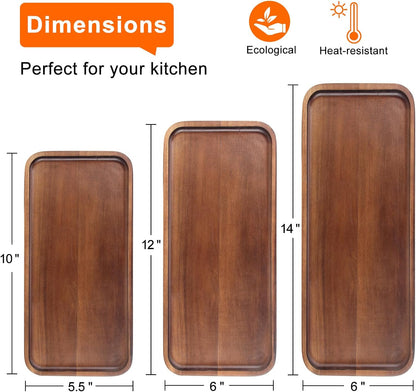Acacia Wood Platters Small 12"x6" Long Charcuterie Board Rectangle Decorative Tray Wooden Serving