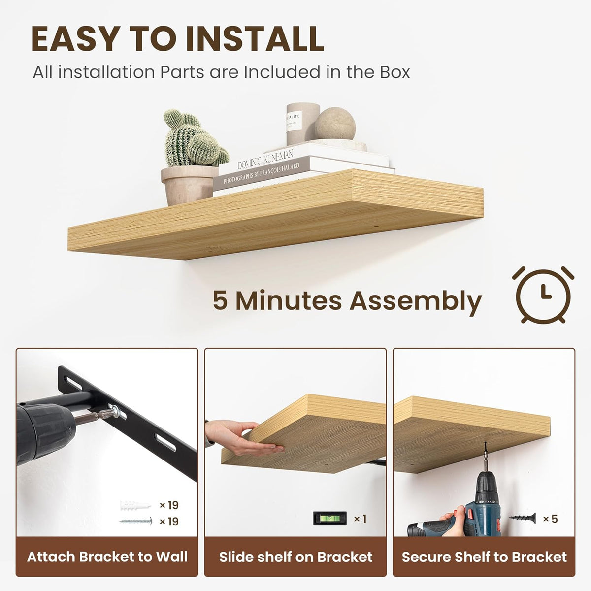 55 Inch Floating Shelves, 12 Inch Deep Floating Shelves for Wall, Floating Shelf with Invisible