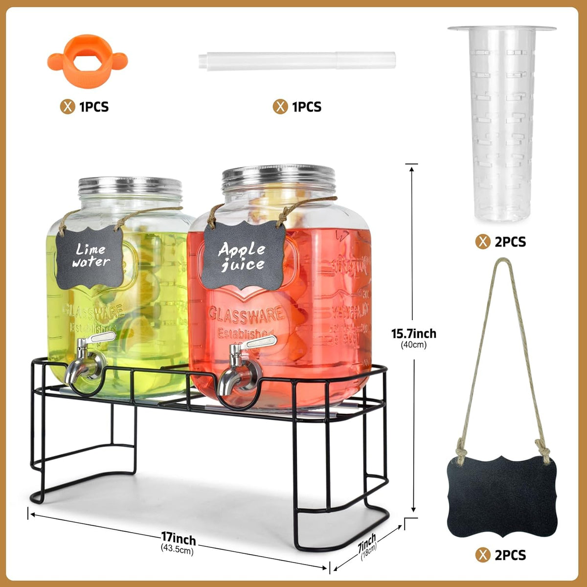 DD&HAPP Gallon Glass Drink Dispensers For Parties 2PACK.1.5Gallon Beverage Dispenser,Glass Drink