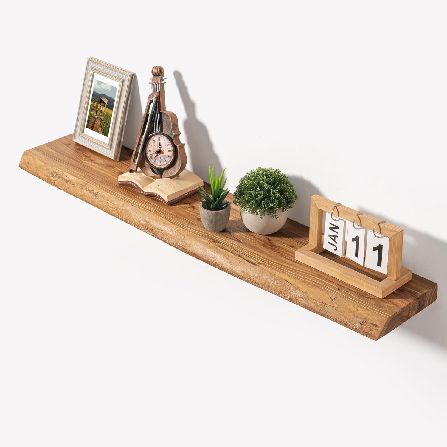 Axeman 40 inch Floating Shelves for Wall - 8'' D Live Edge Rustic Solid Elm Wood Floating Shelves