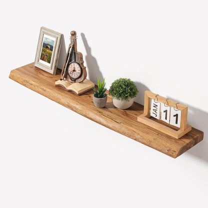 Axeman 40 inch Floating Shelves for Wall - 8'' D Live Edge Rustic Solid Elm Wood Floating Shelves