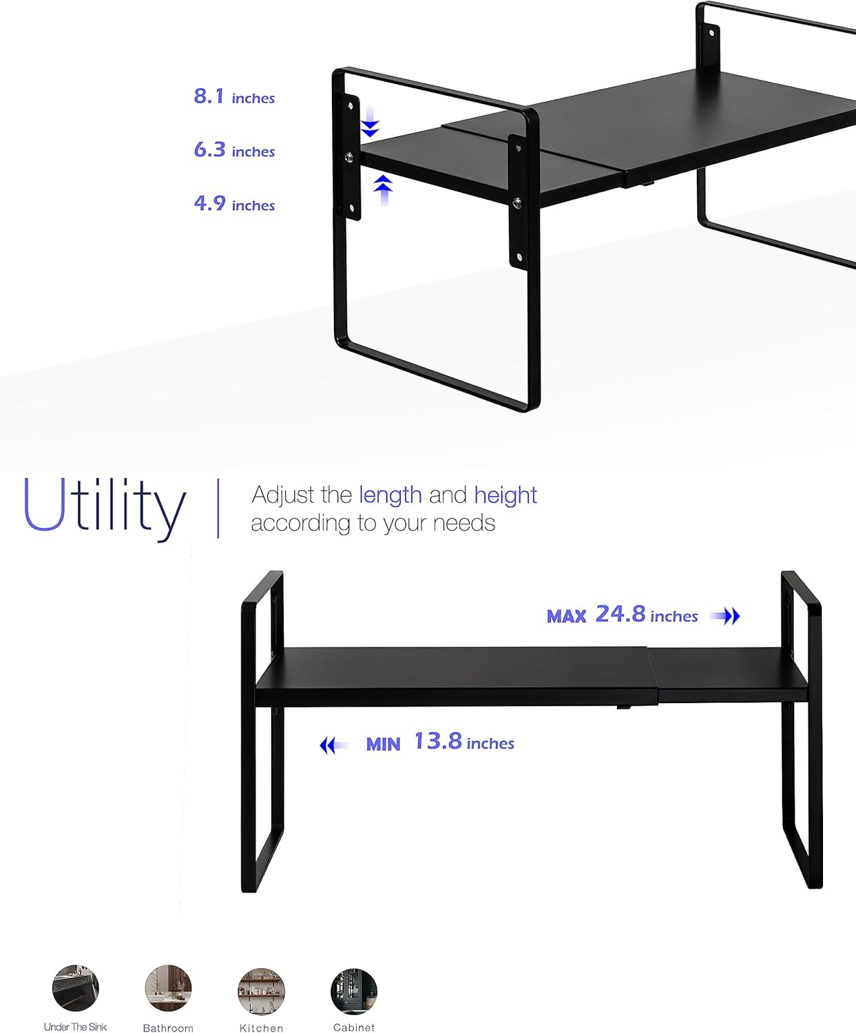 Nxconsu Cabinet Shelf Expandable Height Adjustable Organizer Riser for Kitchen Cabinet Pantry