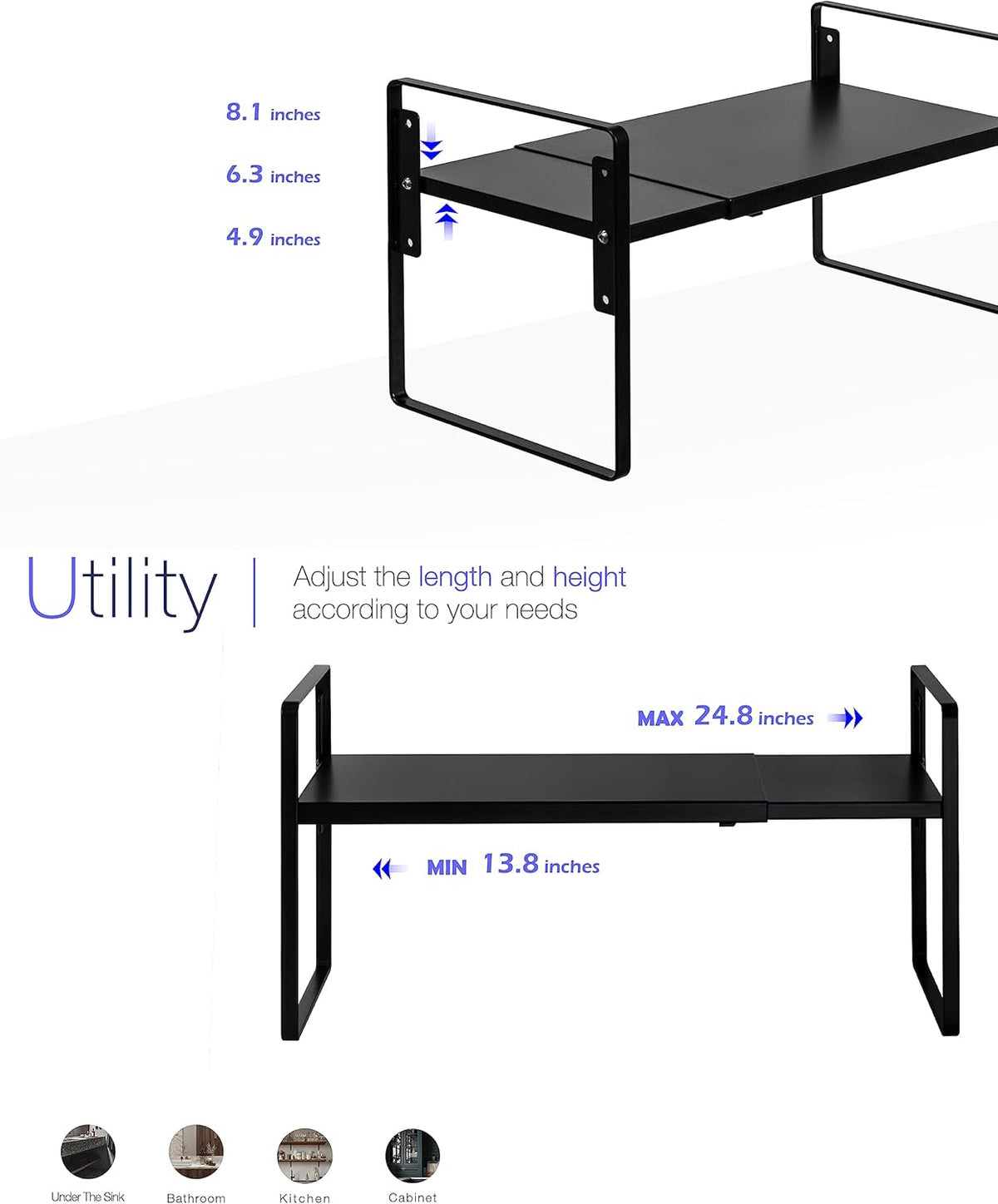 Nxconsu Cabinet Shelf Expandable Height Adjustable Organizer Riser for Kitchen Cabinet Pantry