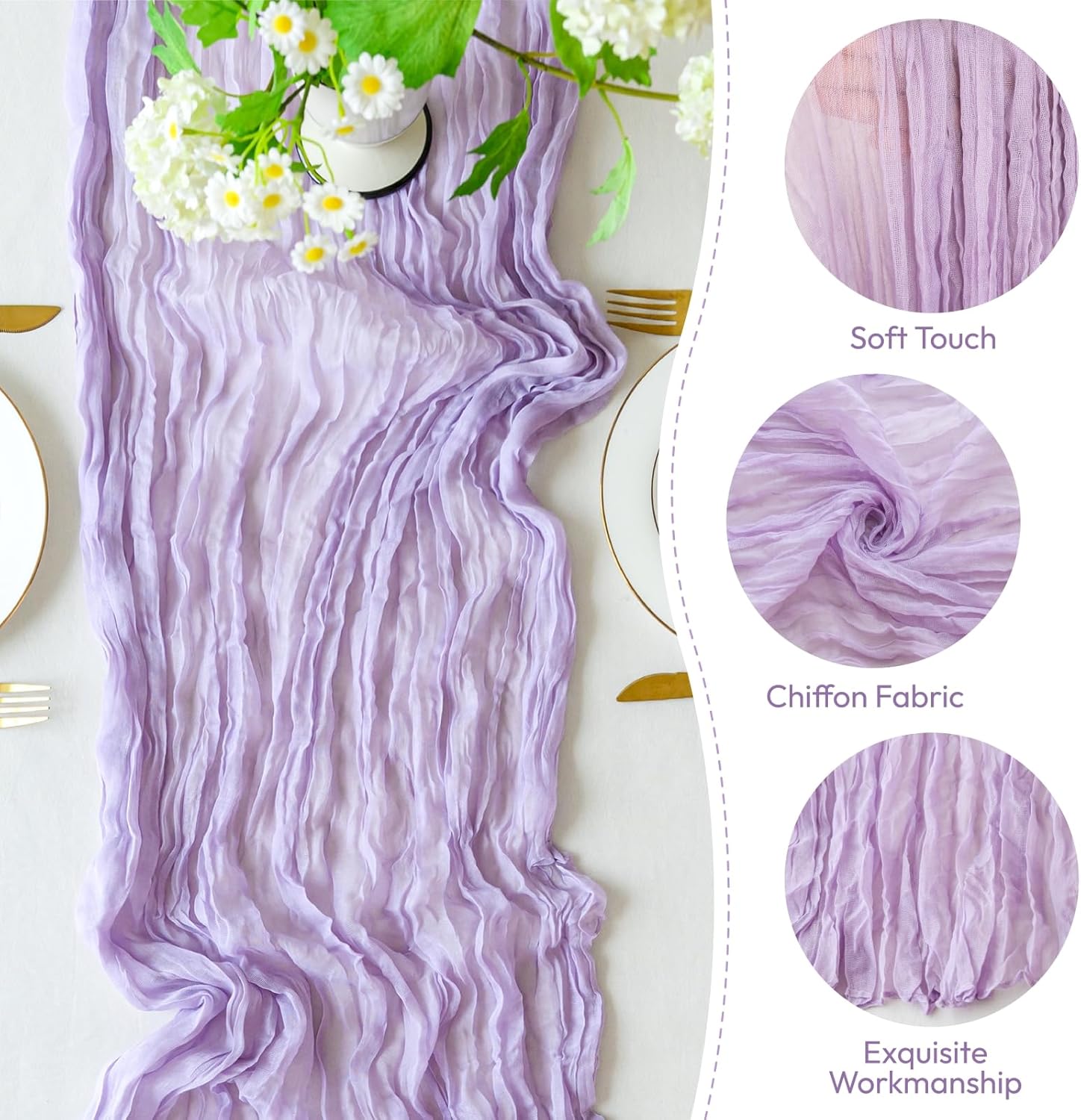 Sioloc 5 Pack Lilac Purple Lavender Cheesecloth Table Runner Fall Autumn Decor for Home 10ft Table