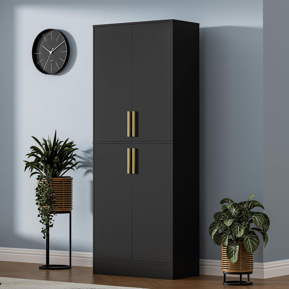 71" Tall Pantry Cabinet, 4 Doors Kitchen Pantry Storage Cabinet, Freestanding Larder Cupboard