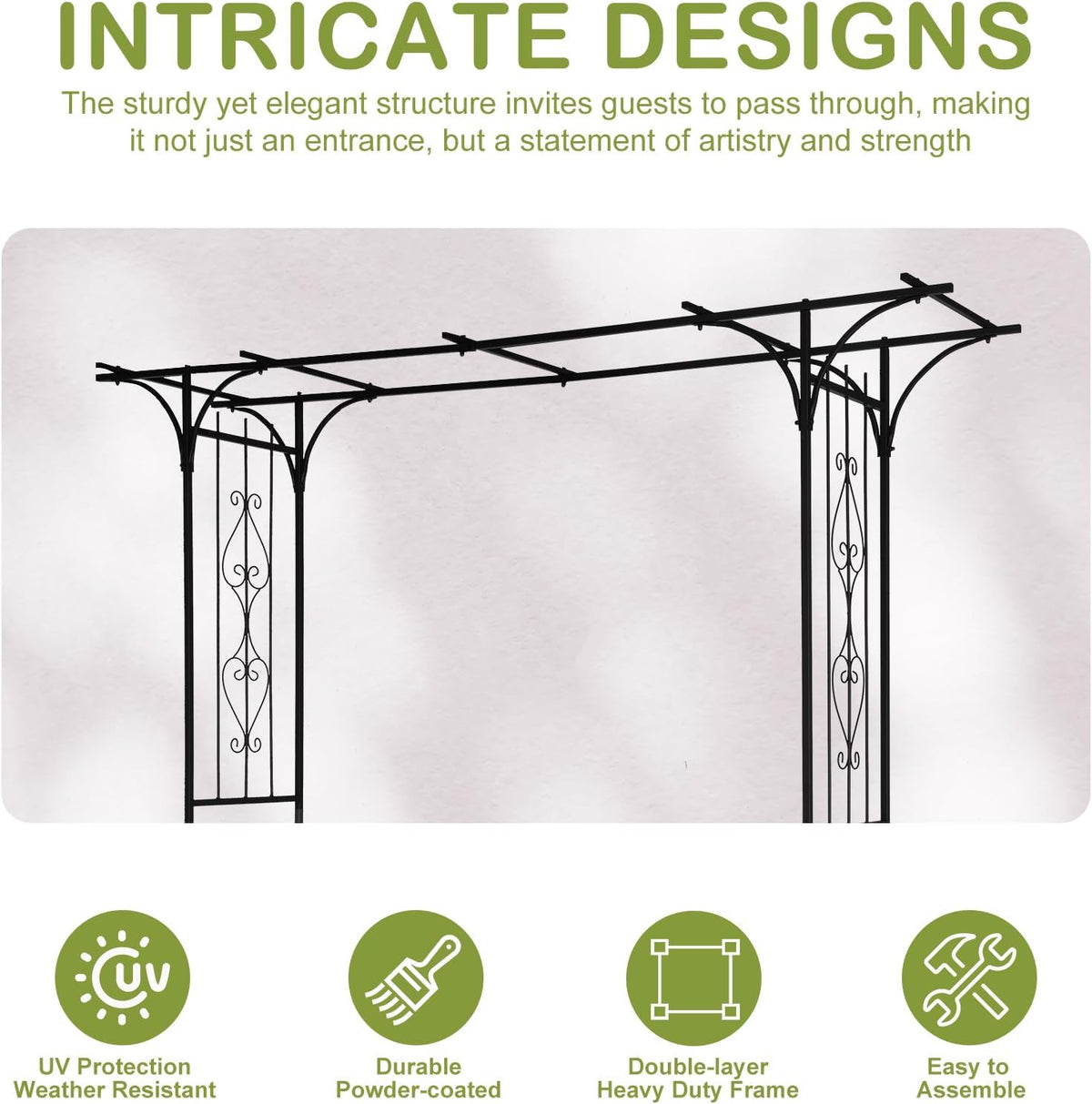 Outvita 7Ft Garden Arch Arbor, Steel Frame Stand Trellis, Arbour Archway for Wedding Ceremony