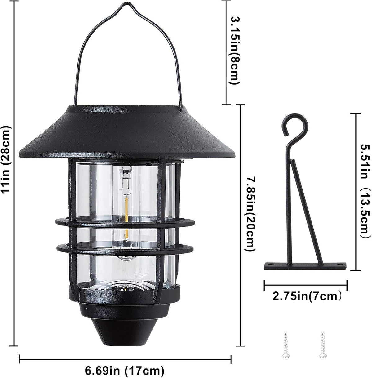 Solar Lantern Outdoor Lights, Hanging Waterproof Lantern Lights with Wall Mount Kit for Garden