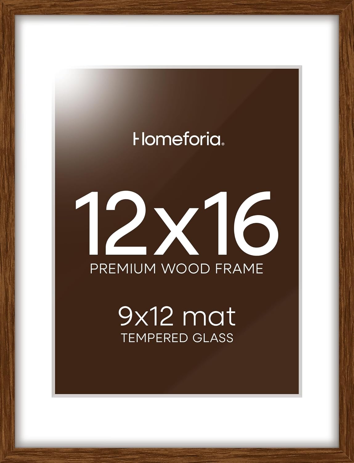 Homeforia 12x16 Picture Frame Brown, High End Dark Oak 12x16 Walnut Wood Poster Frame with Mat 9x12