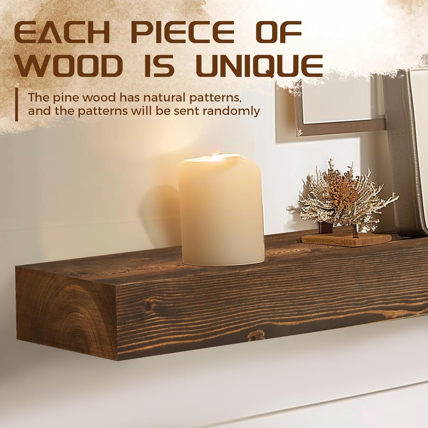 48x8x3 Fireplace Mantel - Solid Rustic Wood - Wall Mounted Floating Shelf with Invisible Heavy Duty