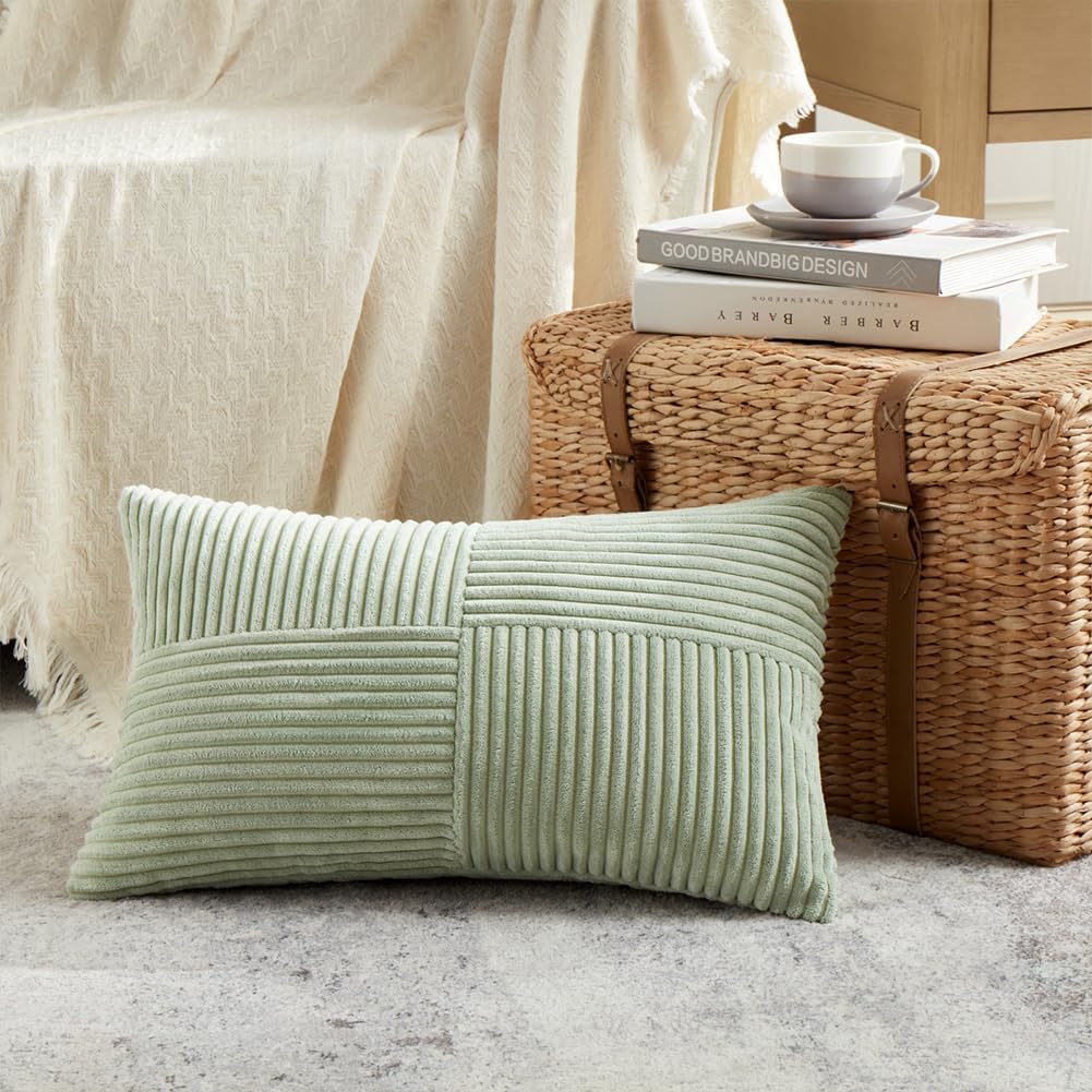 Fancy Homi 2 Packs Sage Green Long Lumbar Decorative Throw Pillow Covers 12x24 Inch for Couch Bed