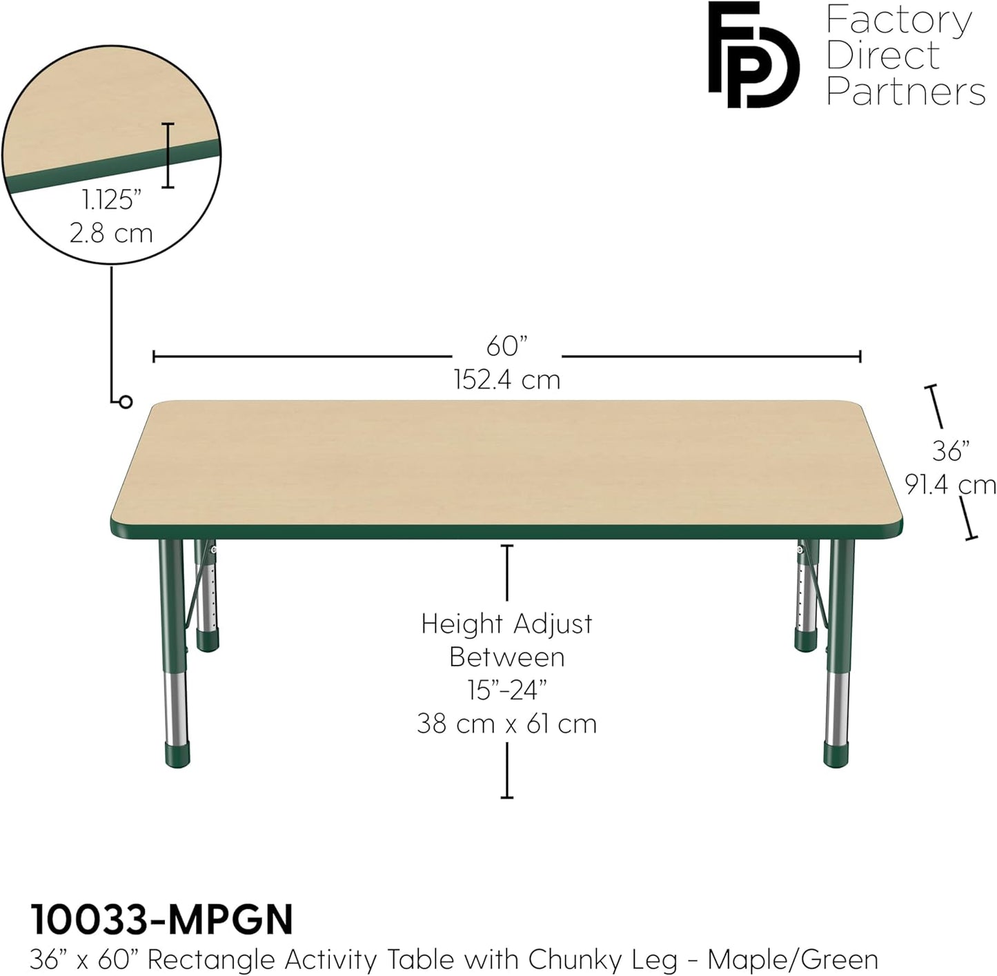 Factory Direct Partners FDP Rectangle Activity School and Classroom Kids Table (36 x 60 inch)