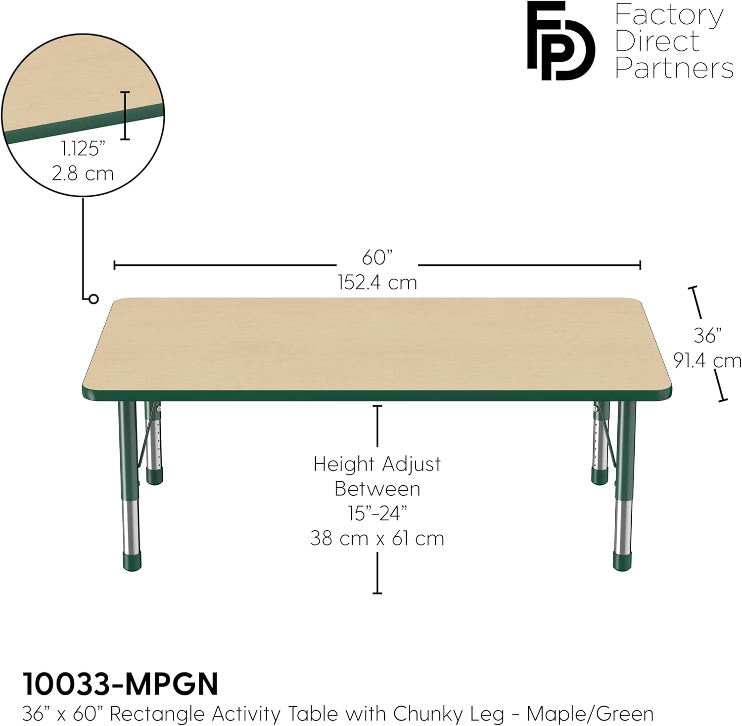 Factory Direct Partners FDP Rectangle Activity School and Classroom Kids Table (36 x 60 inch)