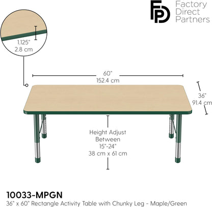 Factory Direct Partners FDP Rectangle Activity School and Classroom Kids Table (36 x 60 inch)
