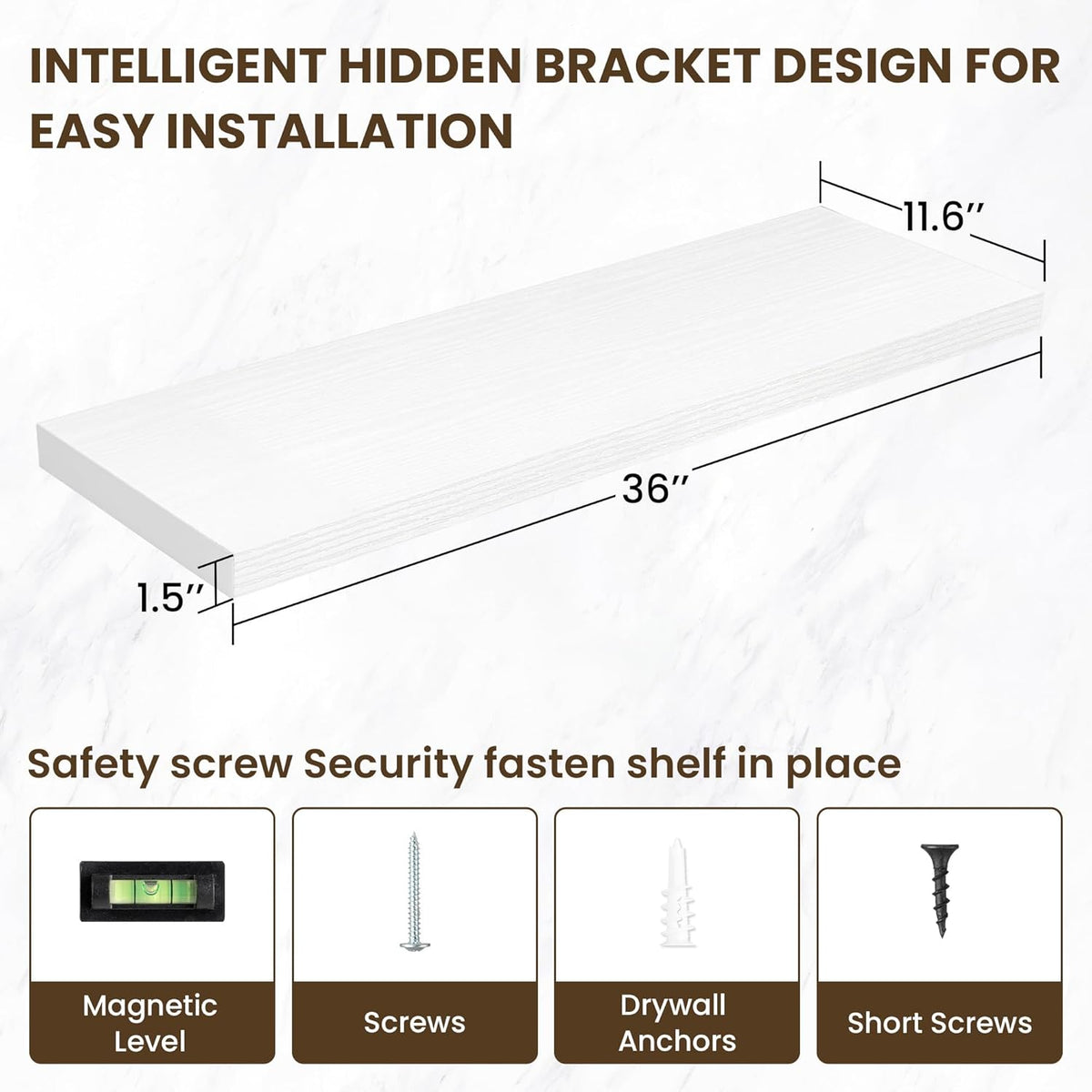 36 Inch Floating Shelves, 12 Inch Deep Floating Shelves for Wall, Floating Shelf with Invisible