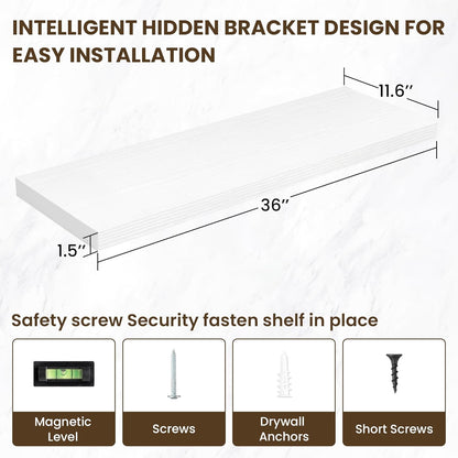 36 Inch Floating Shelves, 12 Inch Deep Floating Shelves for Wall, Floating Shelf with Invisible