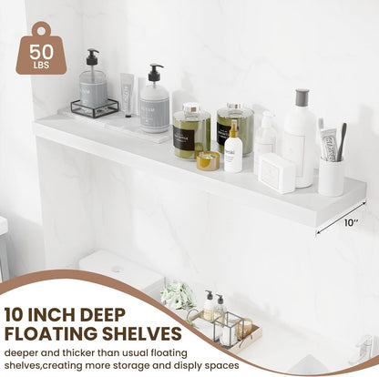 Fun Memories 10 Inch Deep Shelves, Floating Shelves for Wall 48 Inches Long, Wood Floating Shelves
