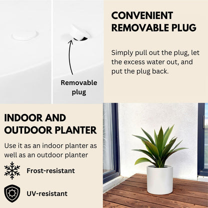 Fox & Fern Matte White Plant Pots with Drainage Plug (Set of 3) — Premium Lightweight Fiberstone 8