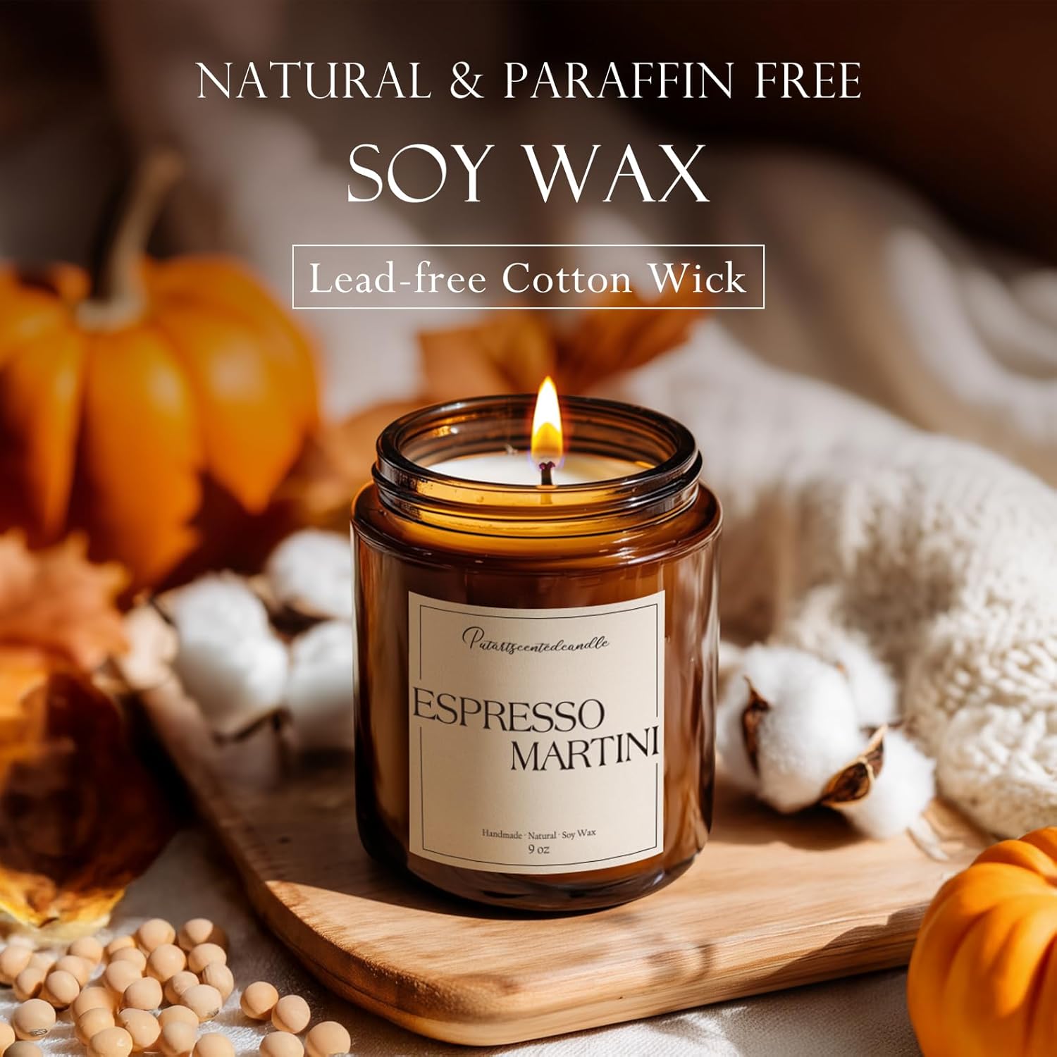 Espresso Martini Highly Scented Candles for Home, 9oz Natural Soy Aromatherapy Coffee Candle with