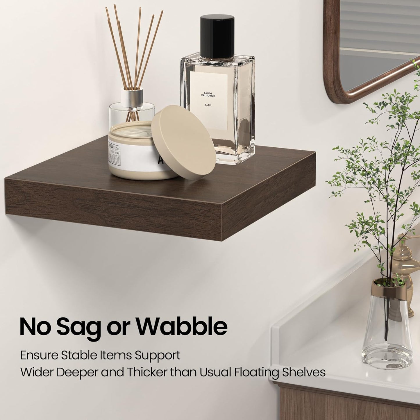 Square Floating Shelves for Wall, 8" W x 8" D x 1.2" H, Small Wooden Wall Mounted Display Shelves