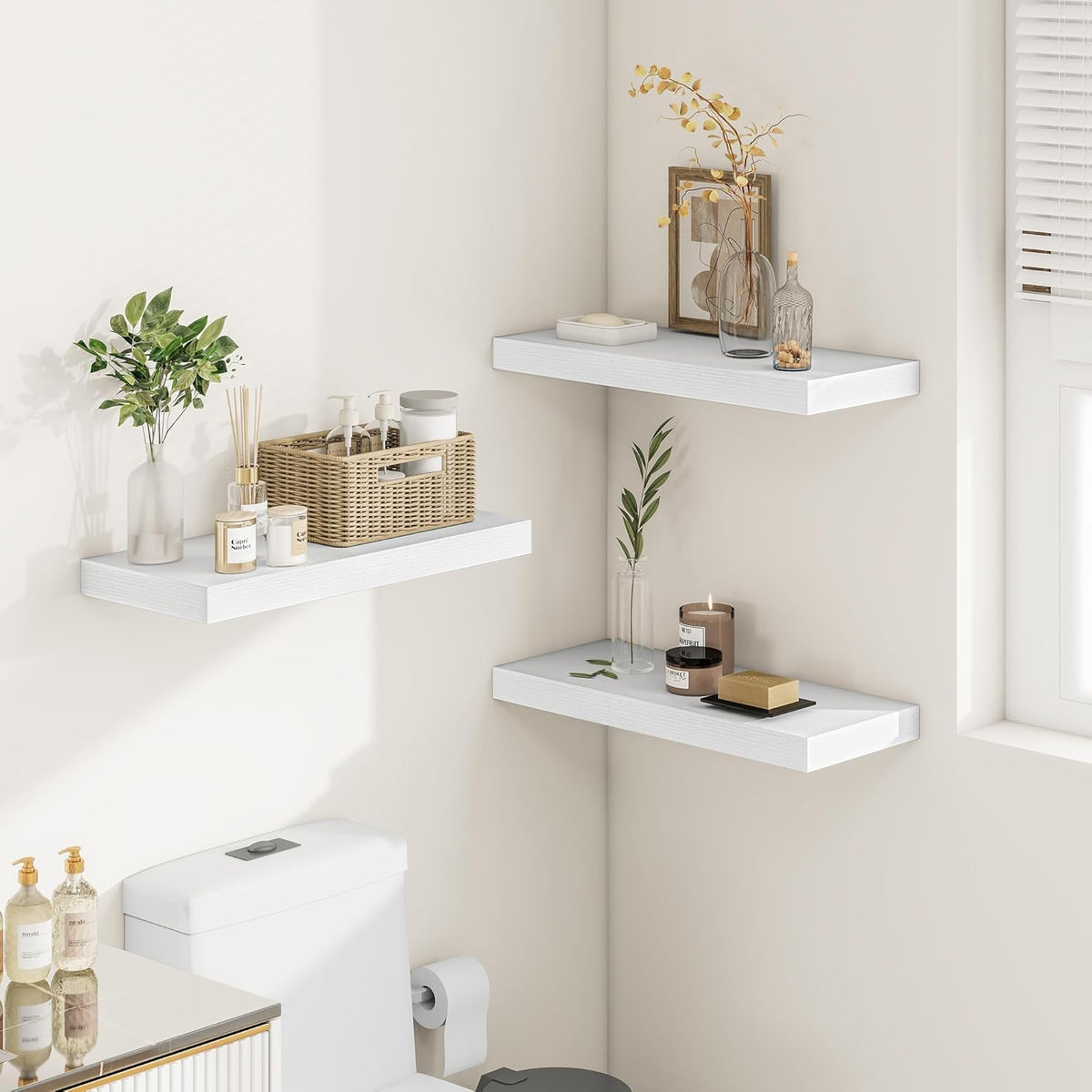 White Floating Shelves for Wall, 24 Inch X 12 Deep Shelves for Room Wall Mounted，2" Thick Heavy