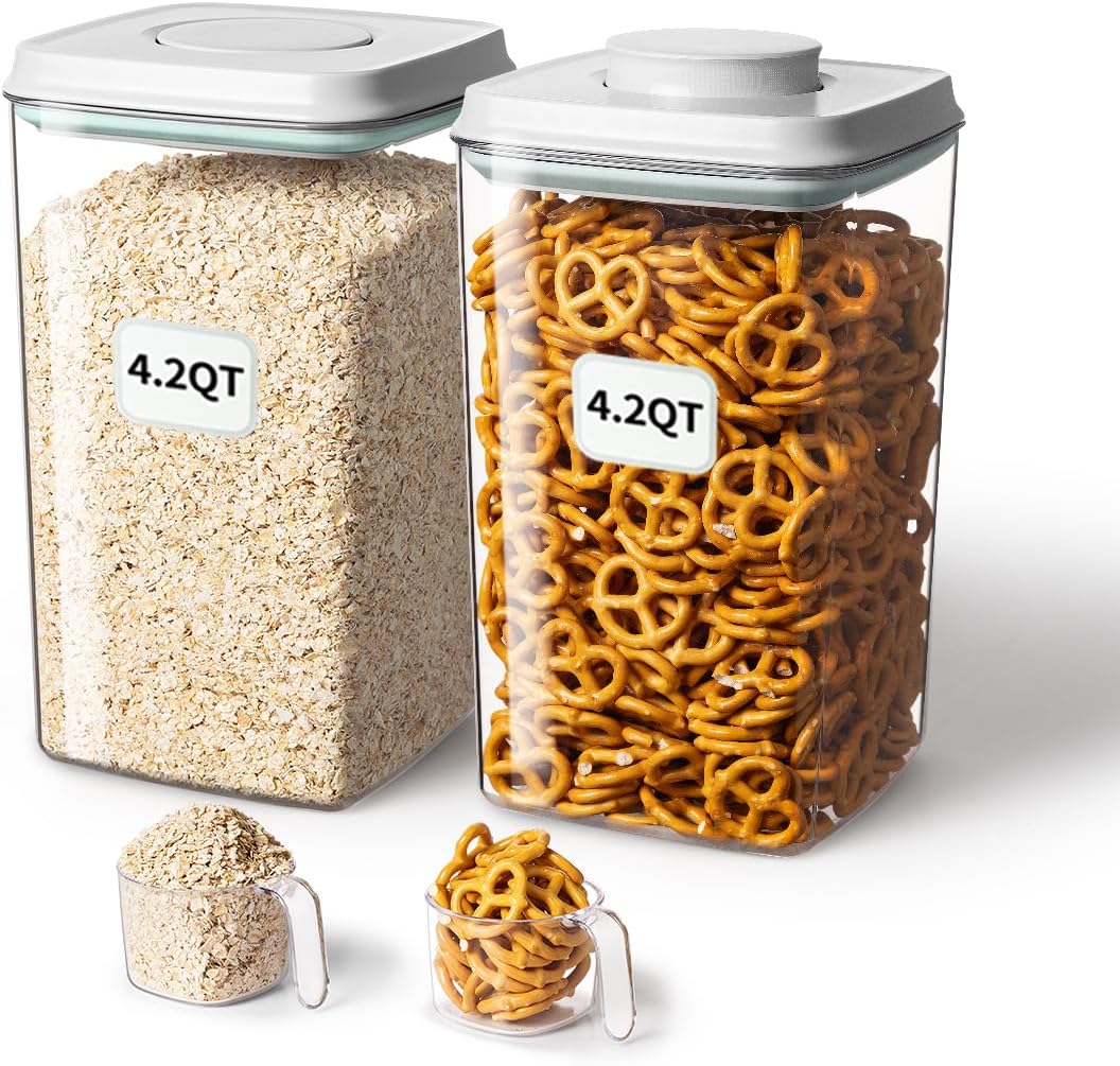 Ankou Airtight Food Storage Container with Pop Lid & 130ml Scoop, 4L/4.2qt *2 BPA-Free Cereal