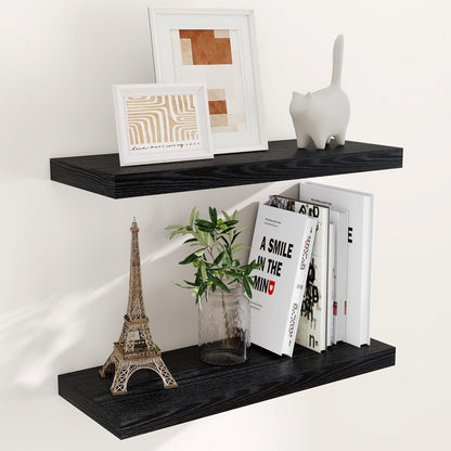 24 Inch Floating Shelves, Rustic 24 x 9 Black Floating Shelf for Wall, Black Bathroom Shelf Set of