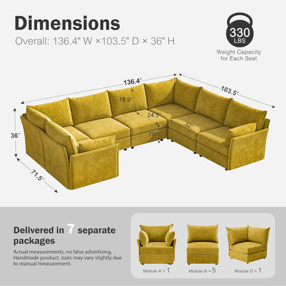 136.4" Oversized Modular Sectional Sofa, U Shaped Convertible Couch with Movable Ottoman, Large 7
