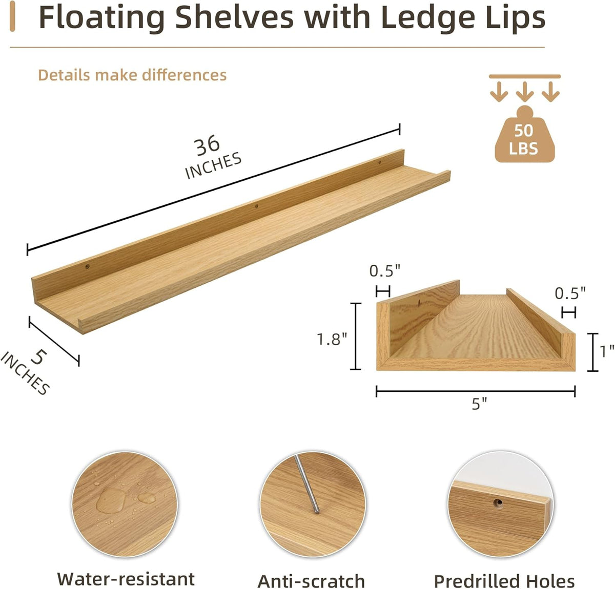Picture Ledge Shelf, Wood Floating Shelves Set of 2, 36 inch Picture Ledge Shelves, Photo Ledge