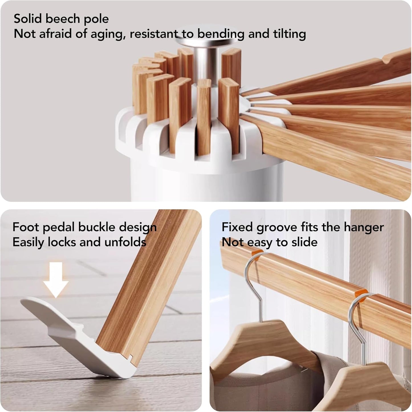Clothes Drying Rack Tripod,Drying Rack Clothing,Laundry Drying Rack,Floor Standing,16 Wooden