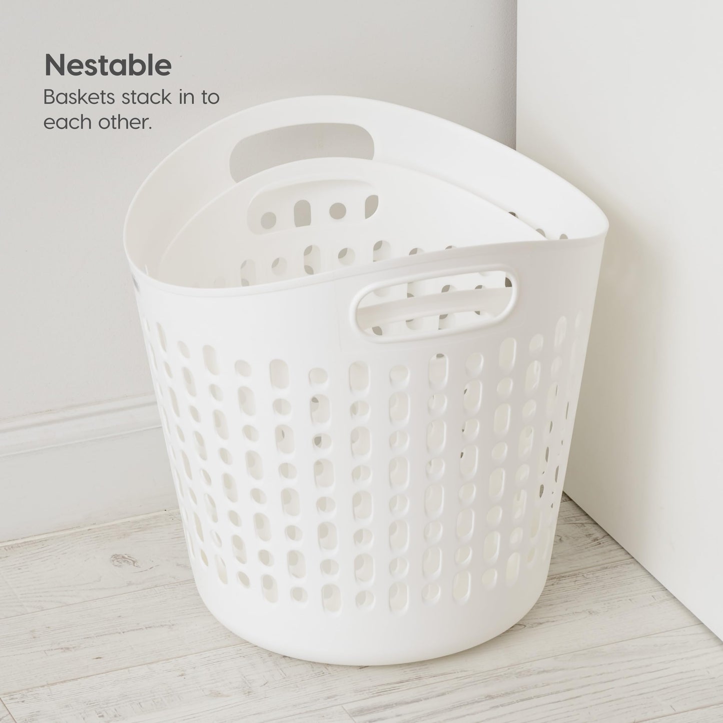 IRIS USA Plastic Laundry Hamper, 40L- 3 PK, Flexible, Ventilation, White