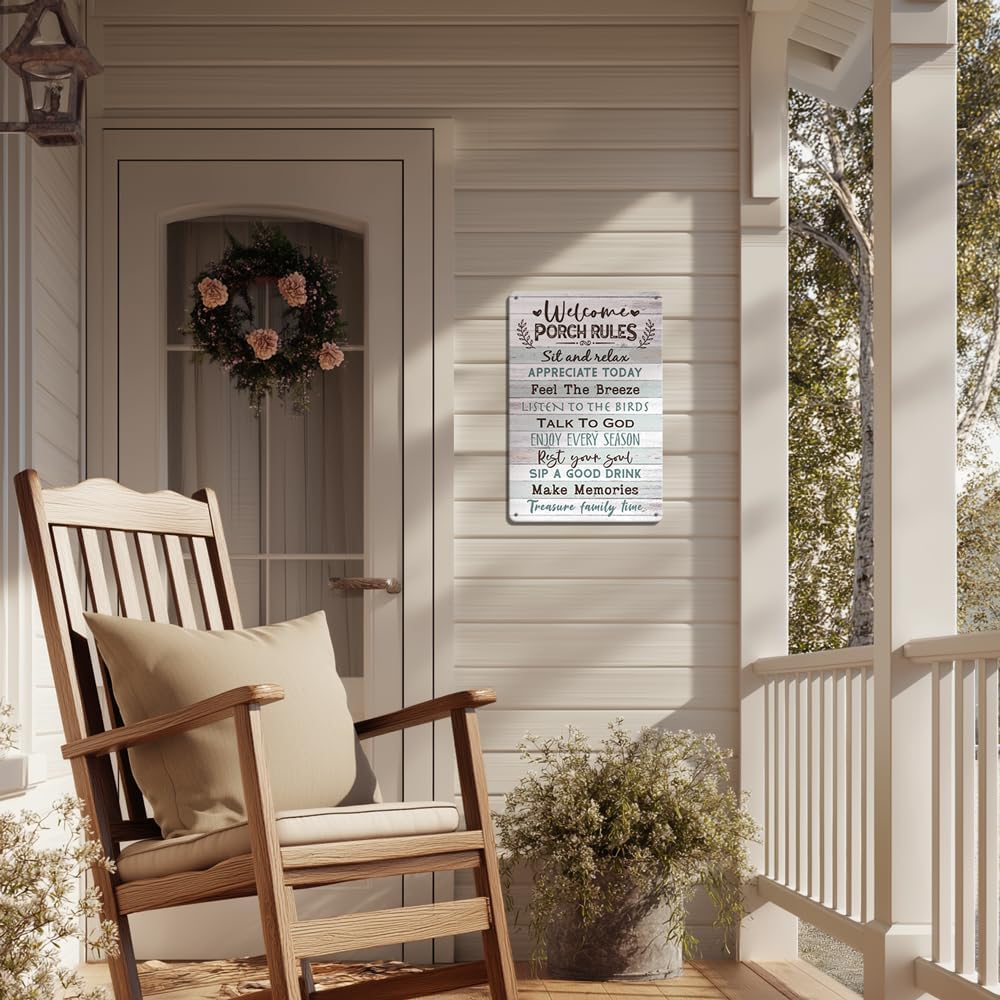 Heuhuww Heuhuww Welcome Porch Rules Tin Sign,Vintage Patio Wall Art Decor,Outdoor Rustic Farmhouse