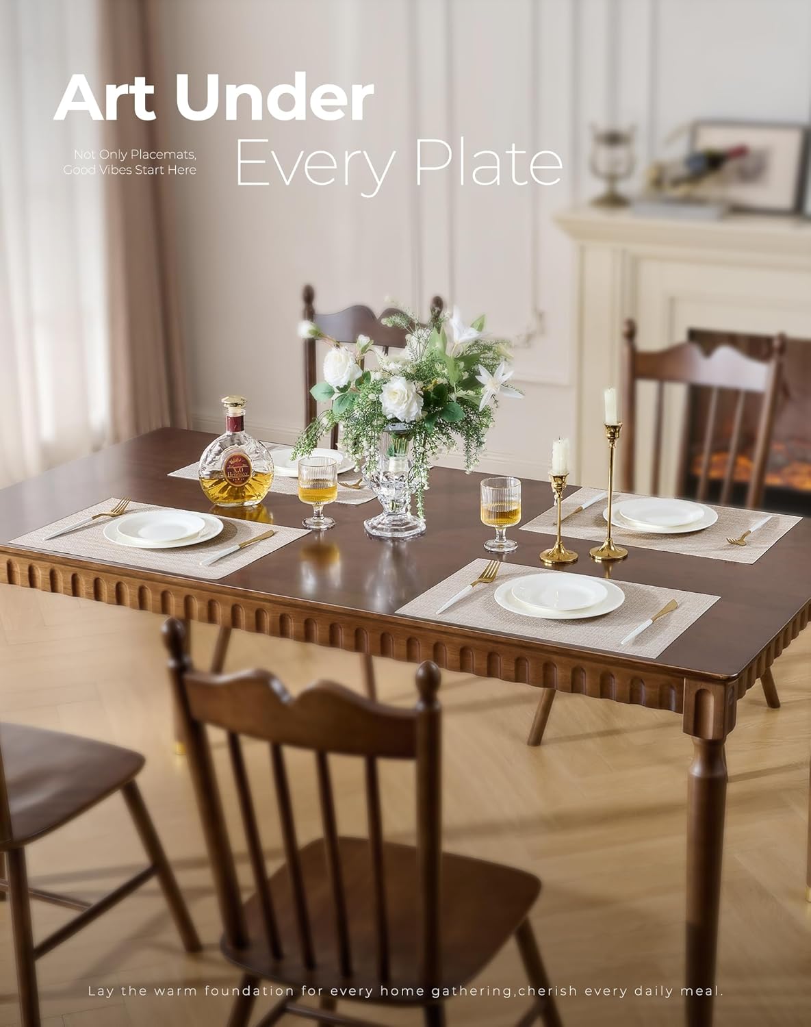 Leetaltree Beige Placemats Set of 6 - Heat Resistant Non-Slip Place mats for Dining Table, Washable