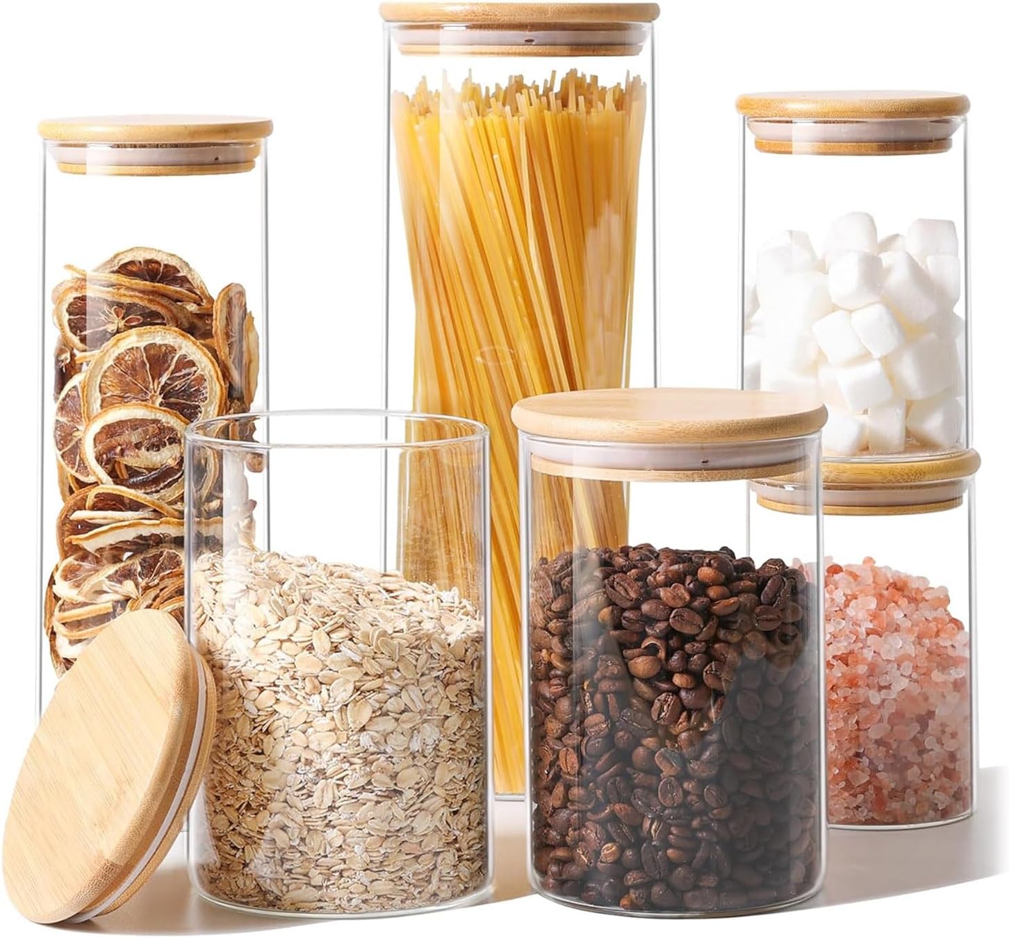 ComSaf Glass Food Storage Jars Set of 6, Clear Glass Storage Containers with Lids, Canisters Sets