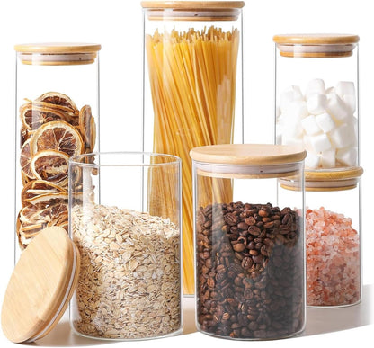 ComSaf Glass Food Storage Jars Set of 6, Clear Glass Storage Containers with Lids, Canisters Sets