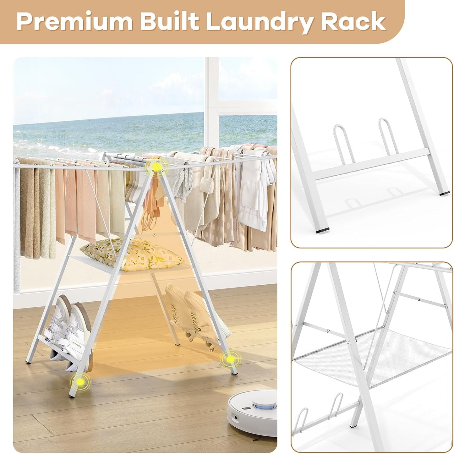 APEXCHASER Drying Rack for Clothing Foldable, Metal Laundry Rack Collapsible, Ultra Thin Gullwing
