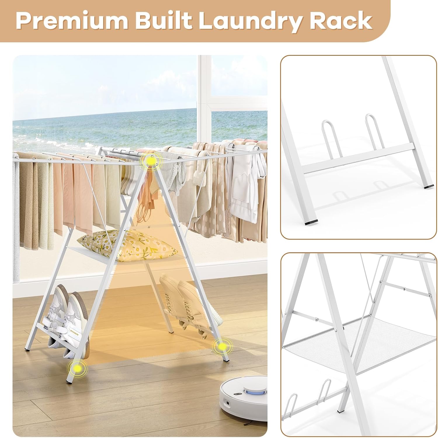 APEXCHASER Drying Rack for Clothing Foldable, Metal Laundry Rack Collapsible, Ultra Thin Gullwing