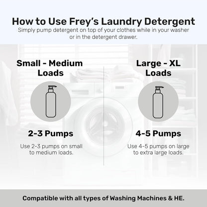 FREY Concentrated Liquid Laundry Detergent | Formulated for Sensitive Skin & HE Washers | Removes