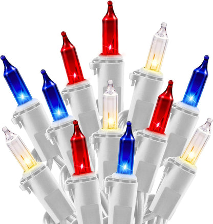 4th of July Decoration Patriotic Mini Lights - 200 Count 50 Feet Red White Blue Incandescent Bulb