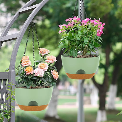 12 Inch Hanging Baskets 2 PC with Chains, Self-Watering Hanging Planters for Indoor Outdoor Plants