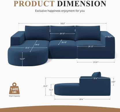 Modular Sectional Sofa with L-Shape Chaise,Cloud Sectional Modern Sleeper Couch with Deep