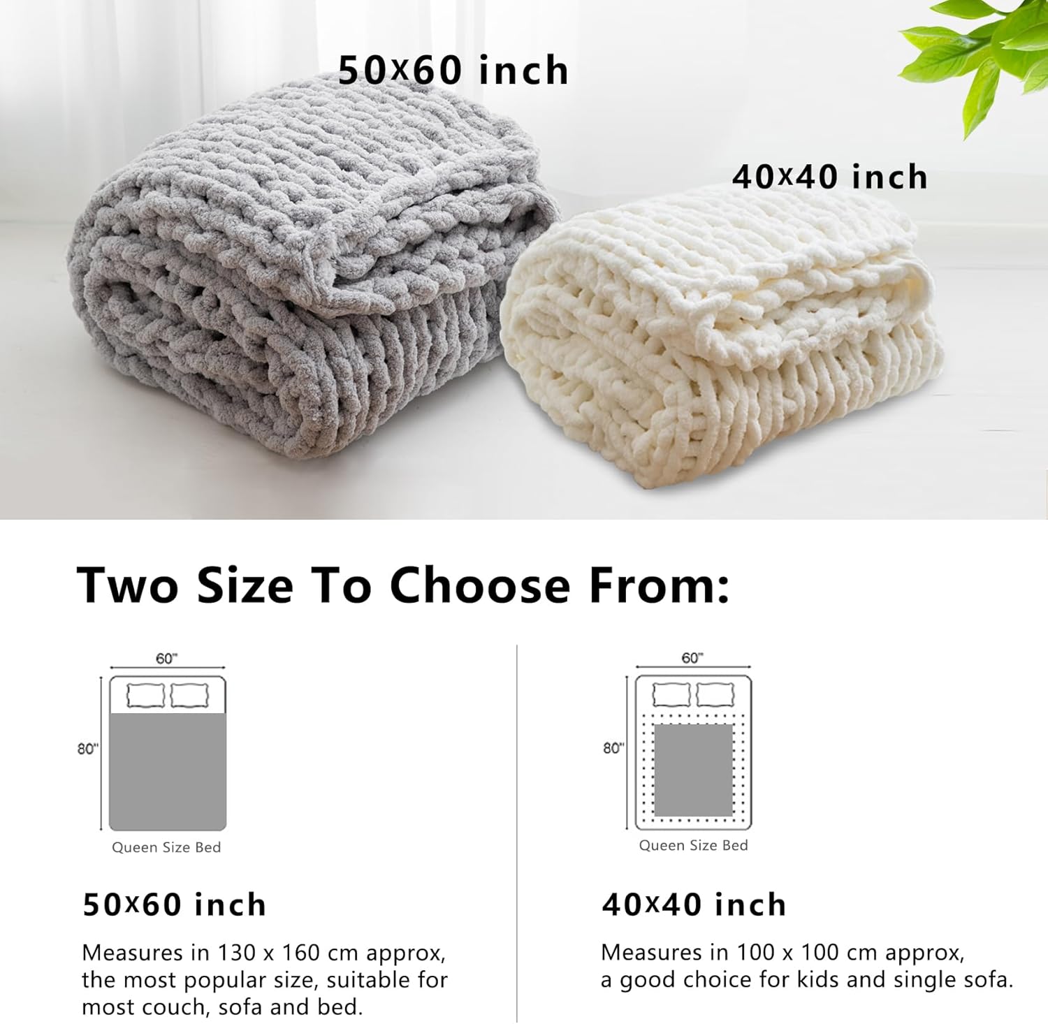 WESHIONGOO Chunky Knit Throw Blanket 50"×60" Knitted Throw Blankets for Couch Bed Fluffy Soft