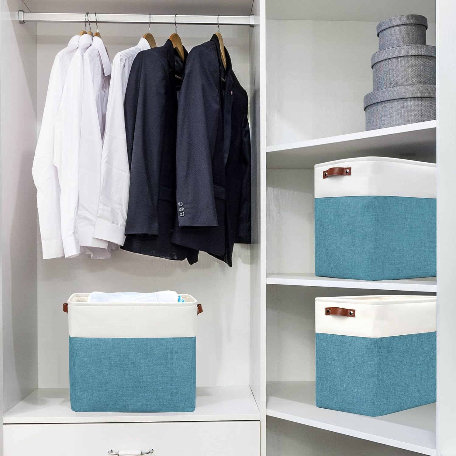 Large Fabric Storage Baskets | 50L Storage Bins, Decorative Linen Closet Baskets with Handles for