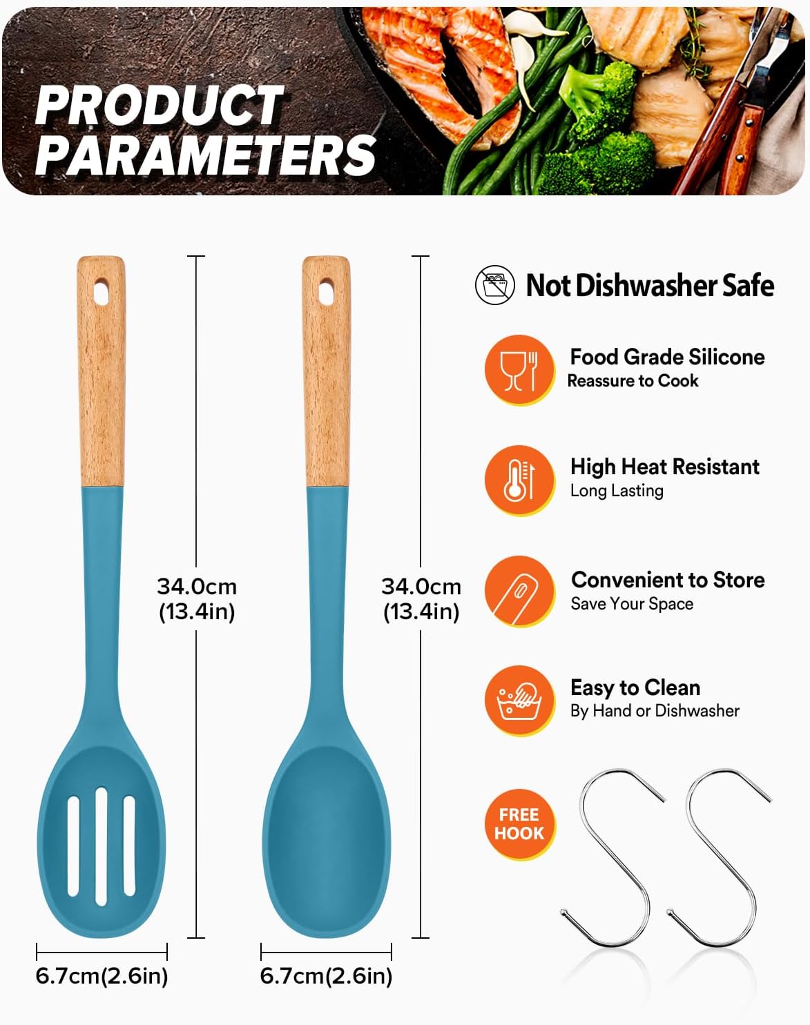 Silicone Cooking Spoons, Great for Scooping Sides and Serving Hearty Stews, BPA-Free Matte